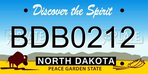 BDB0212 North Dakota License Plate