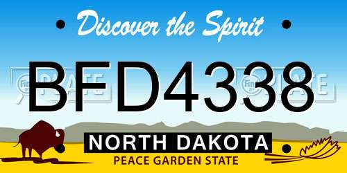 BFD4338 North Dakota License Plate