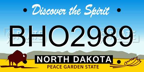 BHO2989 North Dakota License Plate