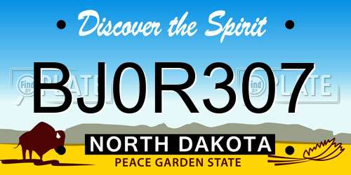 BJ0R307 North Dakota License Plate