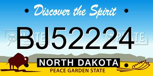 BJ52224 North Dakota License Plate