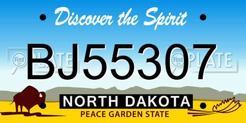 BJ55307 North Dakota License Plate