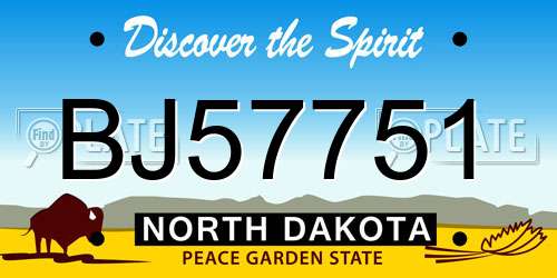 BJ57751 North Dakota License Plate