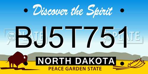 BJ5T751 North Dakota License Plate