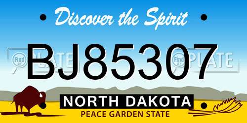 BJ85307 North Dakota License Plate