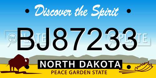 BJ87233 North Dakota License Plate