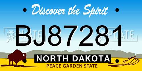 BJ87281 North Dakota License Plate