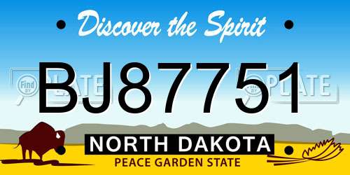 BJ87751 North Dakota License Plate
