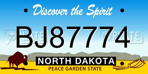 BJ87774 North Dakota License Plate