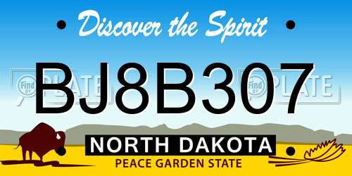 BJ8B307 North Dakota License Plate