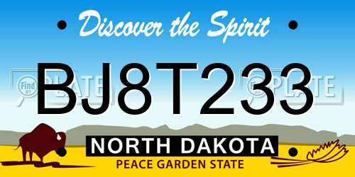 BJ8T233 North Dakota License Plate