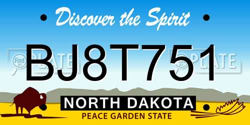 BJ8T751 North Dakota License Plate
