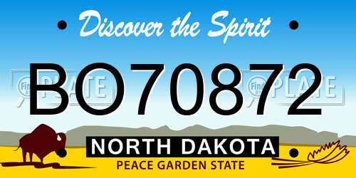 BO70872 North Dakota License Plate