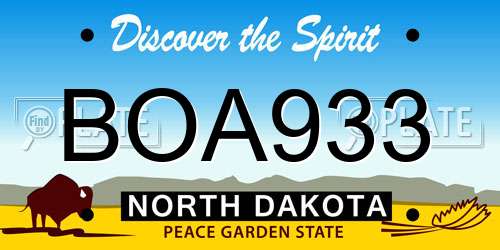 BOA933 North Dakota License Plate