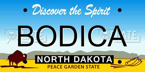 BODICA North Dakota License Plate