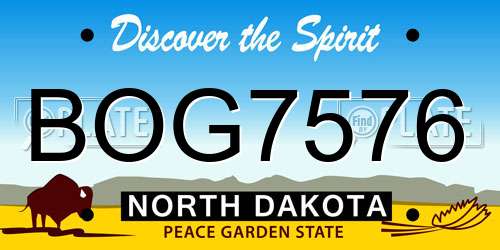 BOG7576 North Dakota License Plate