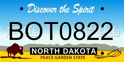 BOT0822 North Dakota License Plate