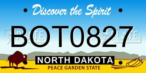 BOT0827 North Dakota License Plate