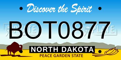 BOT0877 North Dakota License Plate