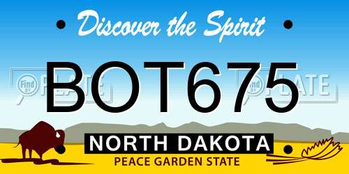 BOT675 North Dakota License Plate