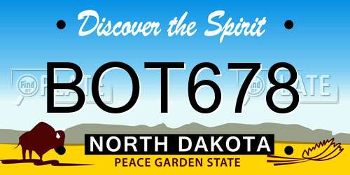 BOT678 North Dakota License Plate