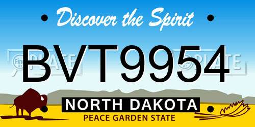 BVT9954 North Dakota License Plate