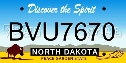 BVU7670 North Dakota License Plate