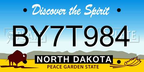 BY7T984 North Dakota License Plate