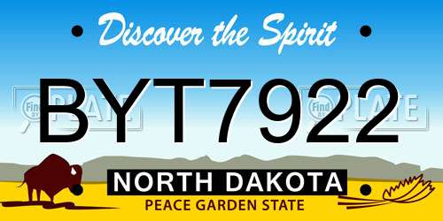 BYT7922 North Dakota License Plate