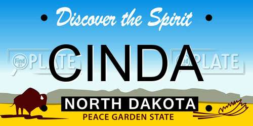 CINDA North Dakota License Plate