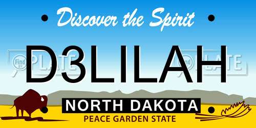 D3LILAH North Dakota License Plate