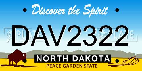 DAV2322 North Dakota License Plate