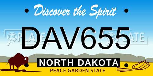 DAV655 North Dakota License Plate