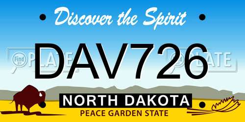 DAV726 North Dakota License Plate