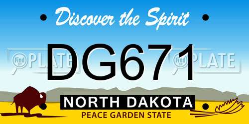 DG671 North Dakota License Plate