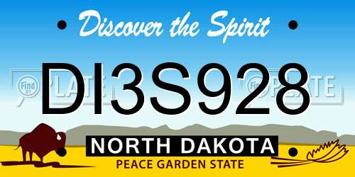 DI3S928 North Dakota License Plate