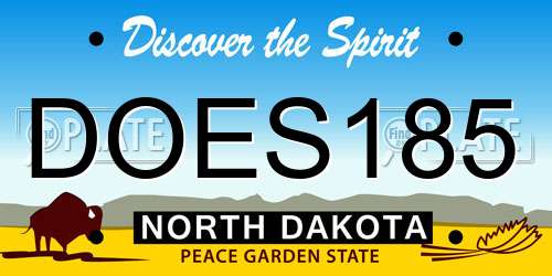DOES185 North Dakota License Plate