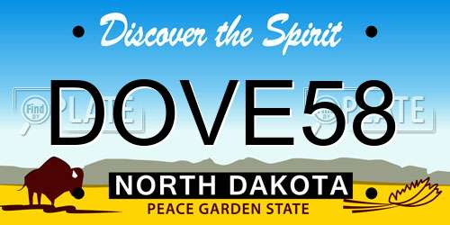 DOVE58 North Dakota License Plate