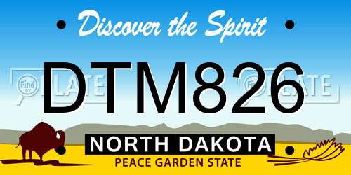 DTM826 North Dakota License Plate