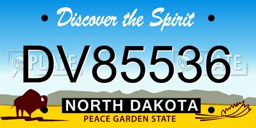 DV85536 North Dakota License Plate