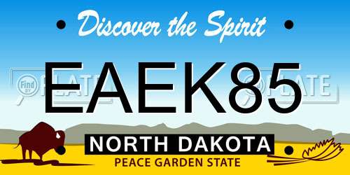 EAEK85 North Dakota License Plate