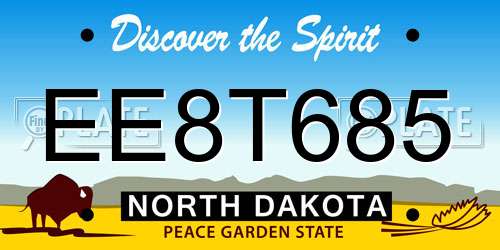 EE8T685 North Dakota License Plate