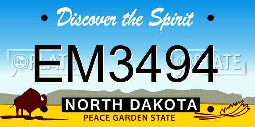 EM3494 North Dakota License Plate