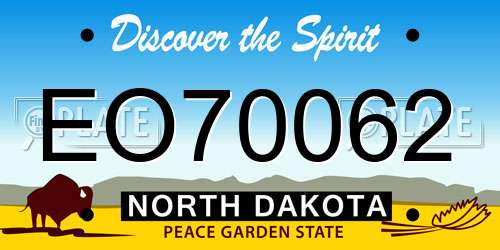 EO70062 North Dakota License Plate