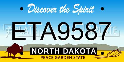ETA9587 North Dakota License Plate