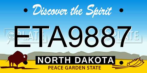 ETA9887 North Dakota License Plate
