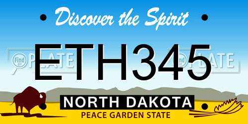 ETH345 North Dakota License Plate