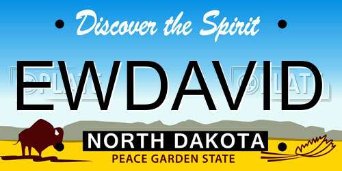 EWDAVID North Dakota License Plate