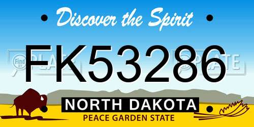 FK53286 North Dakota License Plate