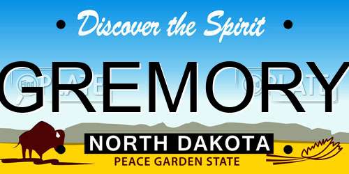 GREMORY North Dakota License Plate